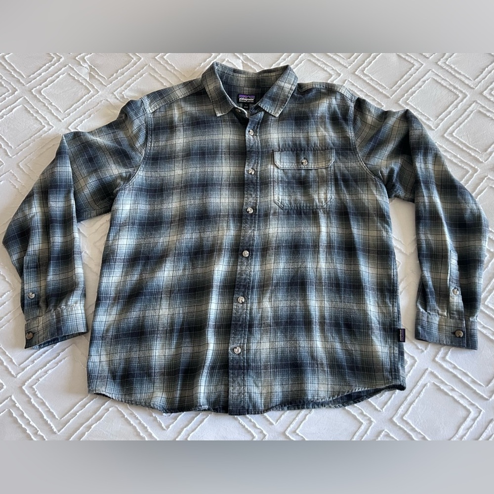 Men's Long-Sleeved Cotton Fjord Flannel Shirt Blue & Gray Sz Large Fall Winter